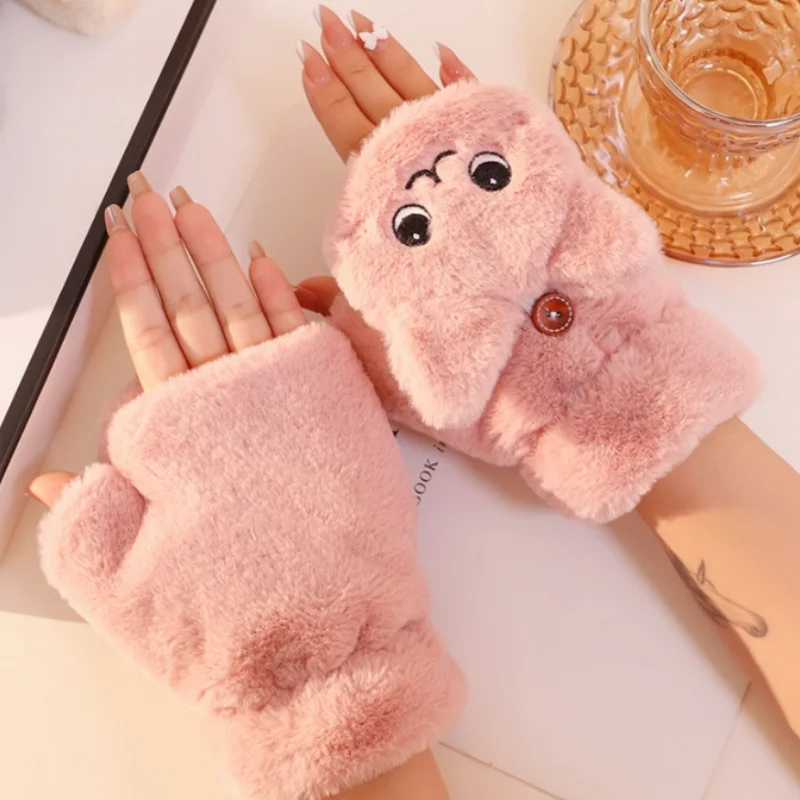 

Cute Lovely Plush Cat Fingerless Gloves Fur Mittens Winter Soft Warm Thicken Gloves for Women Girl Half Finger Cold-Proof Gloves
