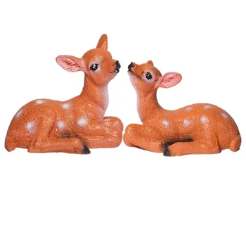 

1 Pair of Cute Mini Sika Deer Succulent Bonsai Micro Landscape Decoration Small Ornaments(Brown)