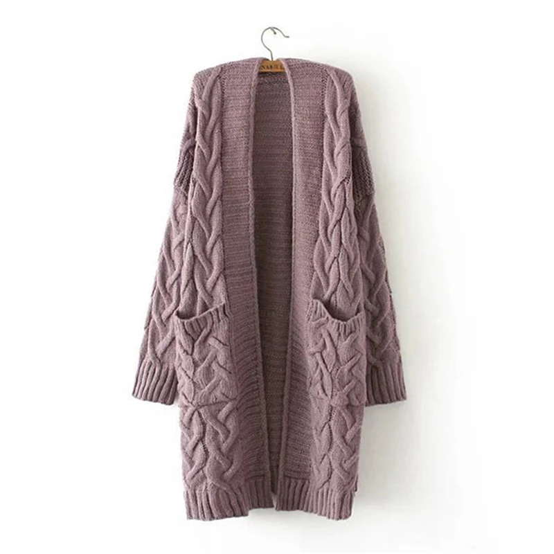 8 Colors Women Autumn Long Cardigan With Two Pockets Warm Knit Outwear Female Sweaters Casual Cardigans Sweater Jacket Knitwear |