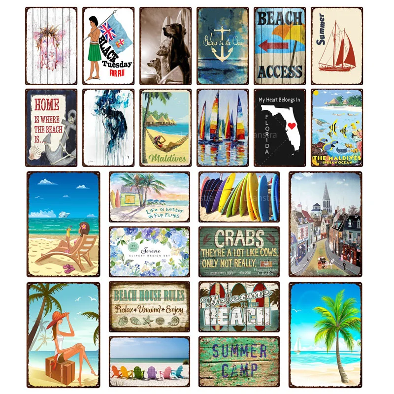 

Beach Decor Maldives Beach Home Wall Metal Tin Decorative Plaque Sign Retro Metal Plaque Home Wall Decoration Tin Painting Gift