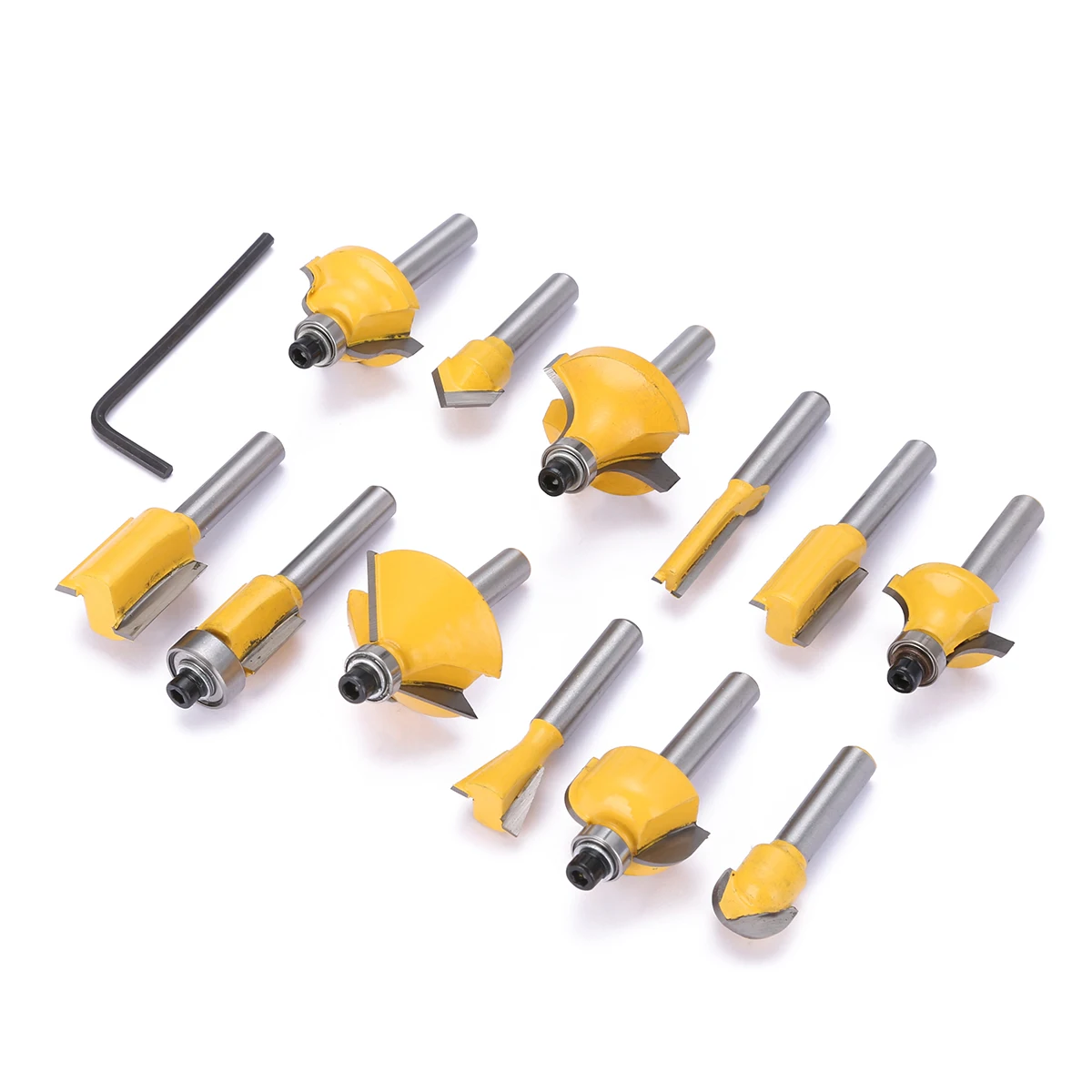 12pcs 1/4 inch Shank Carbide Steel Flush Trim Router Bit Set Woodworking Milling Cutter Power Tools with Wooden Box