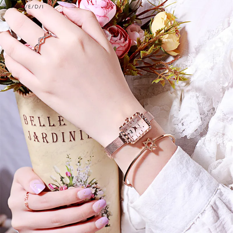 Наручные часы f женские Прямоугольный светильник синий браслет новогодние