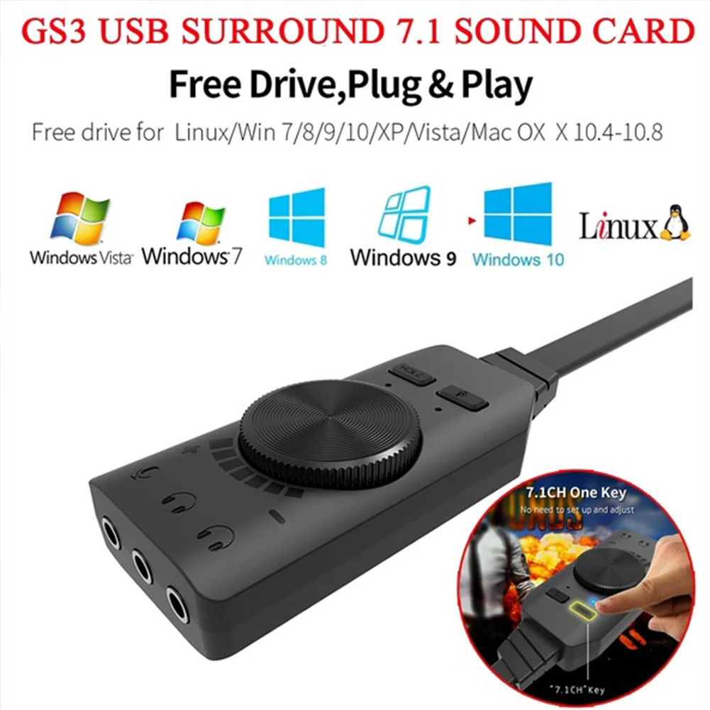 GS3 3,5 мм гарнитура Аудио Внешний USB конвертер адаптер Виртуальный 7,1 Канал Стерео черная Звуковая карта для ПК настольный ноутбук