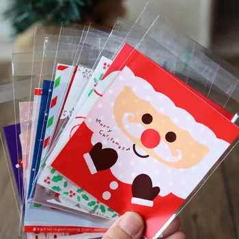 Bolsas de galletas de Feliz Navidad, bolsas de galletas de plástico con sello autoadhesivo para regalos de Navidad, decoración de fiesta de boda, 100 unids/lote