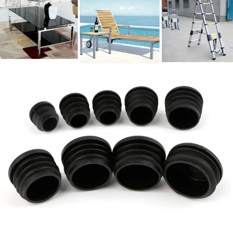 10Pcs Plastic Furniture Leg Plug Blanking End Cap Bung For Round Pipe Tube Black