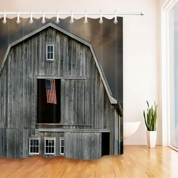 

Old Barn American Flag Shower Curtain Bathroom Liner Waterproof Fabric Uniqued
