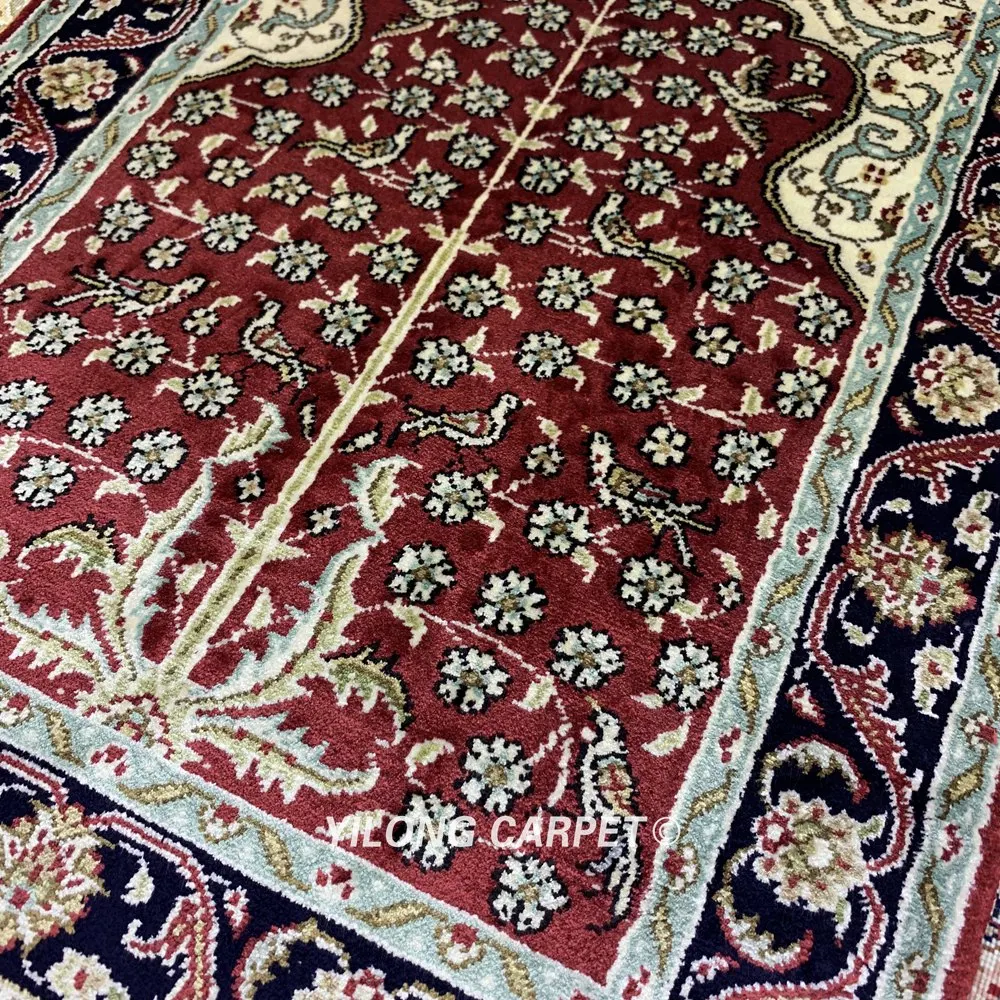YILONG 1.5'x2' Small Silk Area Rug Red Tree of Life Tapestry(HF066B