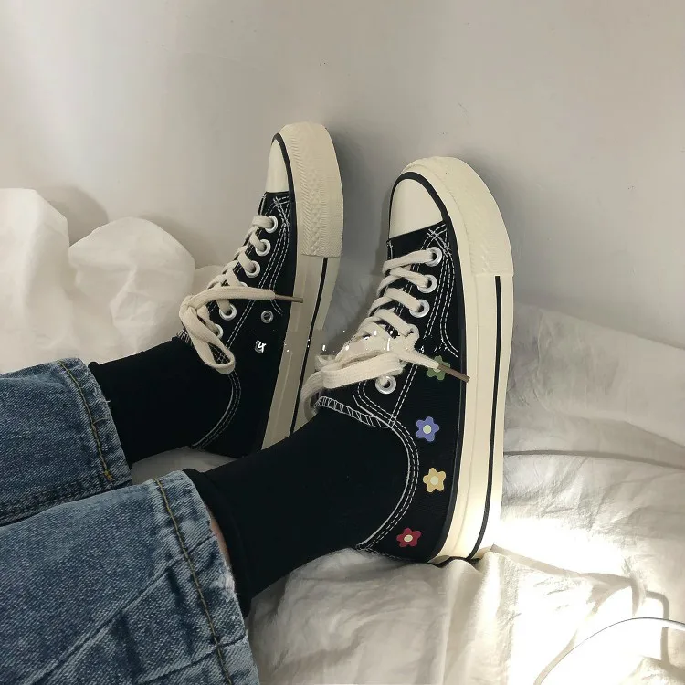

2020 new spring student Sneakers for Women Fashion Flat Female Vulcanize Teenager Pink Florals Print Canvas Shoes Y20-3