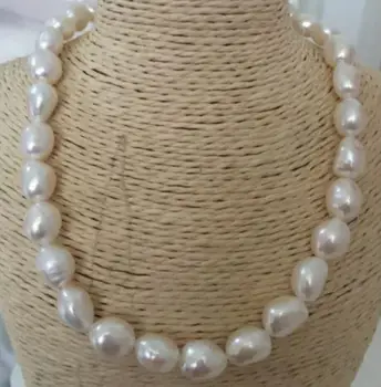 

Fashion jewelry Free Shipping elegant 11-12mm south sea baroque white pearl necklace 18inch 925 silver