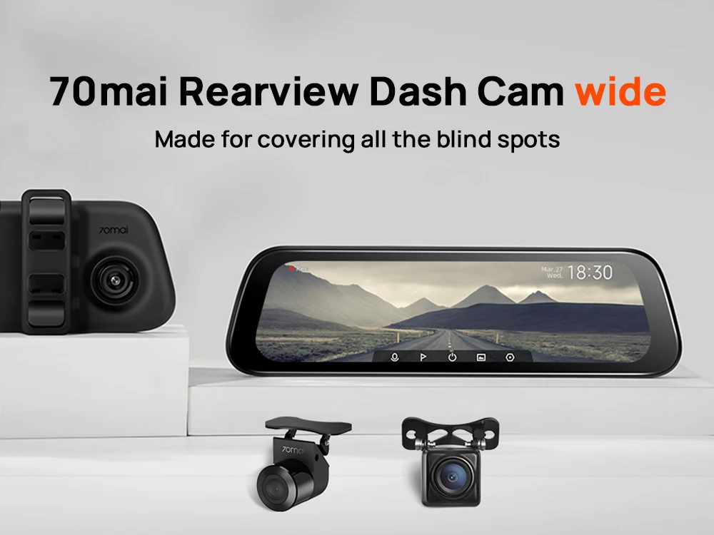 dvr dash camera 2020 New 9.35 Inch Full Screen 70mai Rearview Dash Cam Wide 1080P Auto Cam 130FOV 70mai Mirror Car Recorder Stream Media Car DVR dash cam mirror