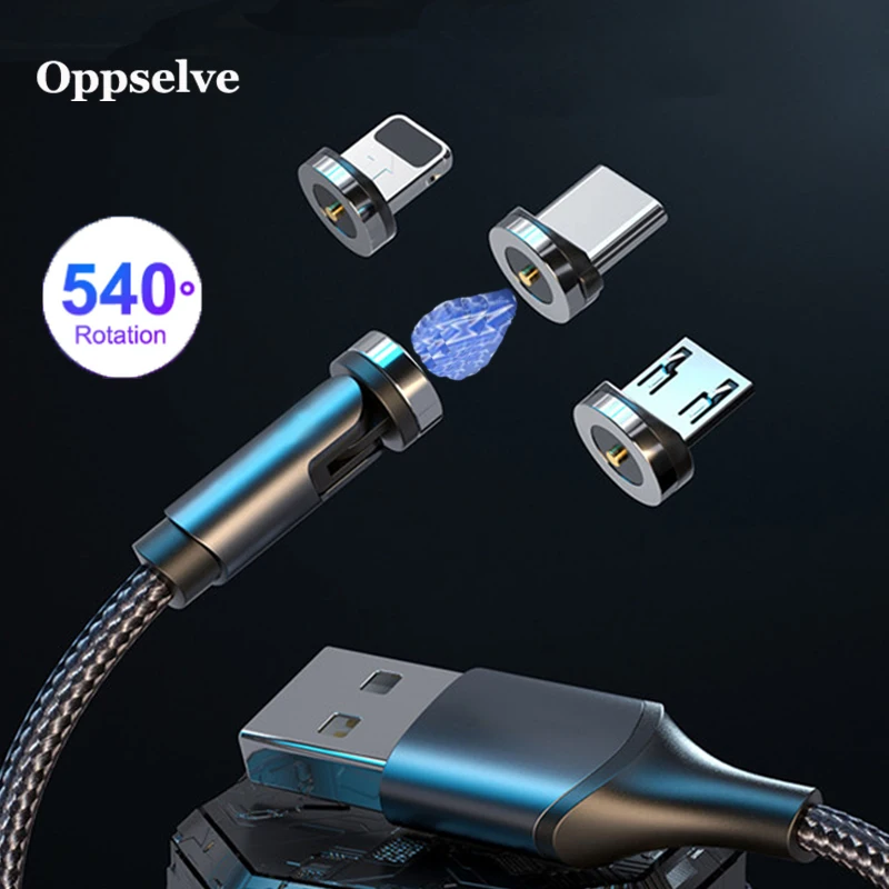 Oppselve USB Cable 540 Degree Rotate Magnetic Cables Micro Type C Cord Magnet Charging For iPhone Samsung Huawei P40 | Мобильные