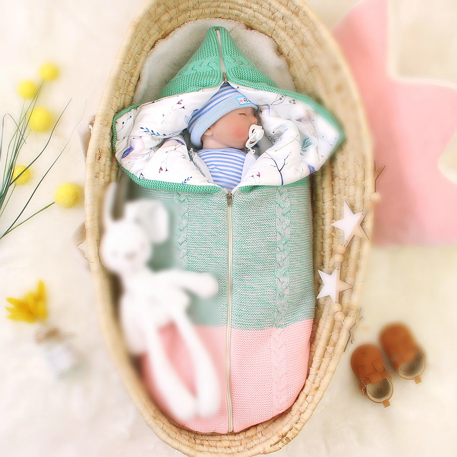 

Baby Winter Swaddling Blanket Discharge Envelope Cocoon for Newborn Cotton 75cm Thickened Anti-kick Stroller Sleeping Bag Quilt