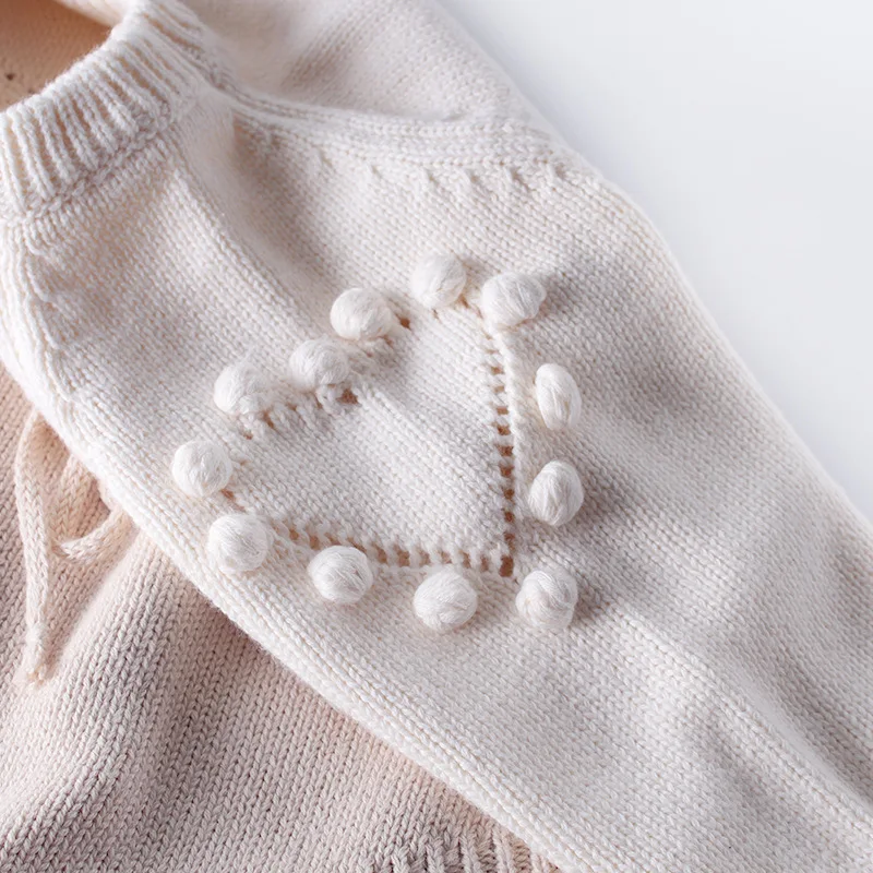 Коллекция года, осенне-зимняя одежда для малышей трикотажные боди свитер с узором из сердечек для новорожденных девочек и мальчиков теплые комбинезоны с эластичной резинкой