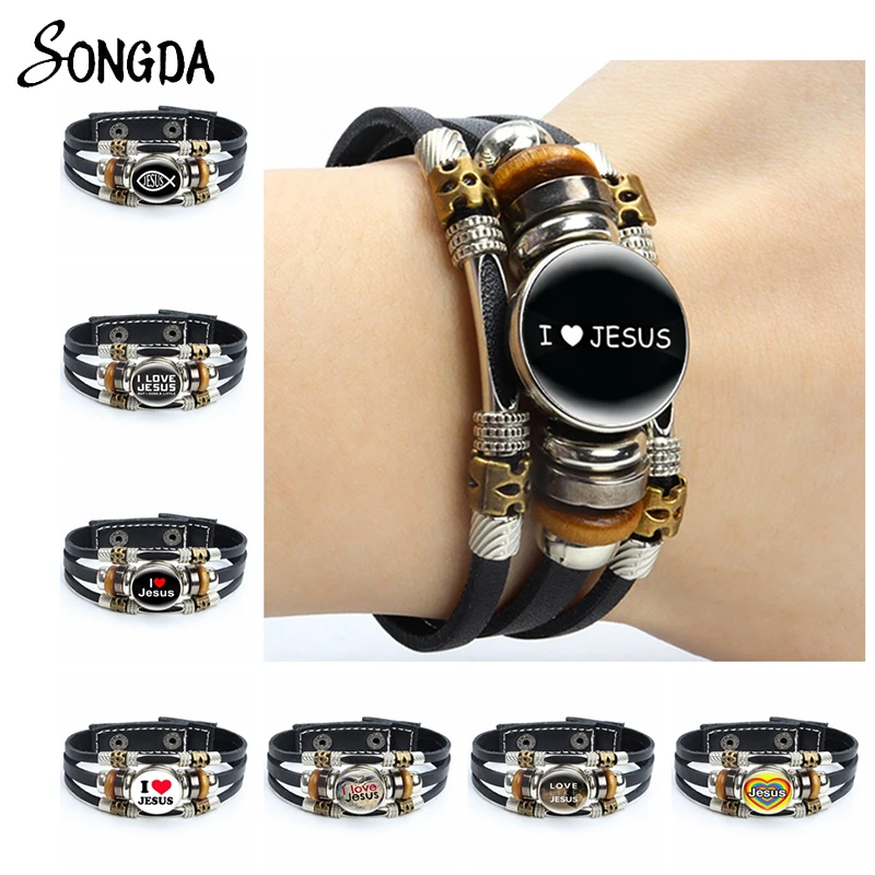 Multilayer Jesus Loves Letter Leather Bracelet Multilayer Wrap