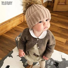 TELOTUNY 新冬の帽子ポンポン毛皮ニットビーニーキャップベビー子供毛皮のポンポン帽子ガールズボーイズ暖かい屋外キャップ 1204(China)