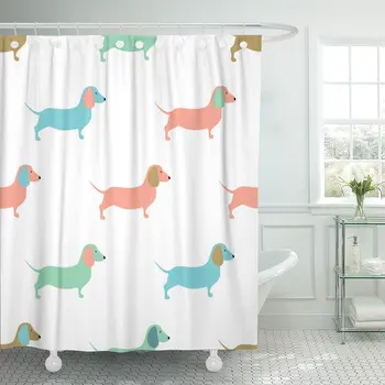 

Dachshund Cute Dachshound Dogs Small Puppies Pattern Sausage Retro Shower Curtain Polyester 72 x 78 inches Set with Hooks
