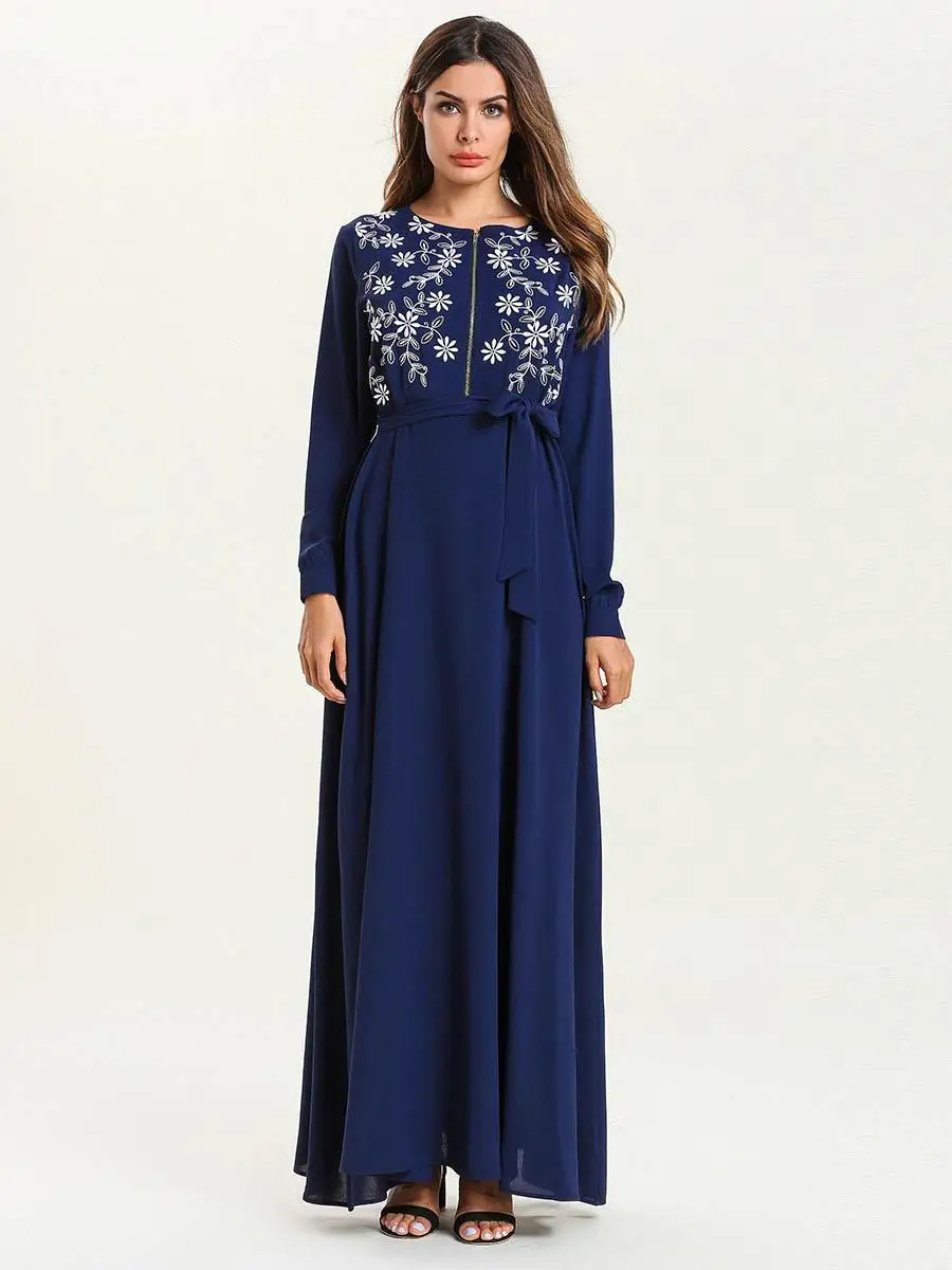 Abaya, длинный исламский халат, мусульманская вышивка, женское макси платье, jilбаб, передняя молния, кафтан, Дубай, Повседневная свободная, Рамадан, Турецкая одежда