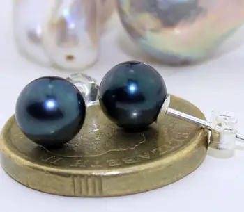 

PERFECT ROUND BLACK 10-11MM AAA SOUTH SEA PEARL STUD EARRING 14K WHITE GOLD