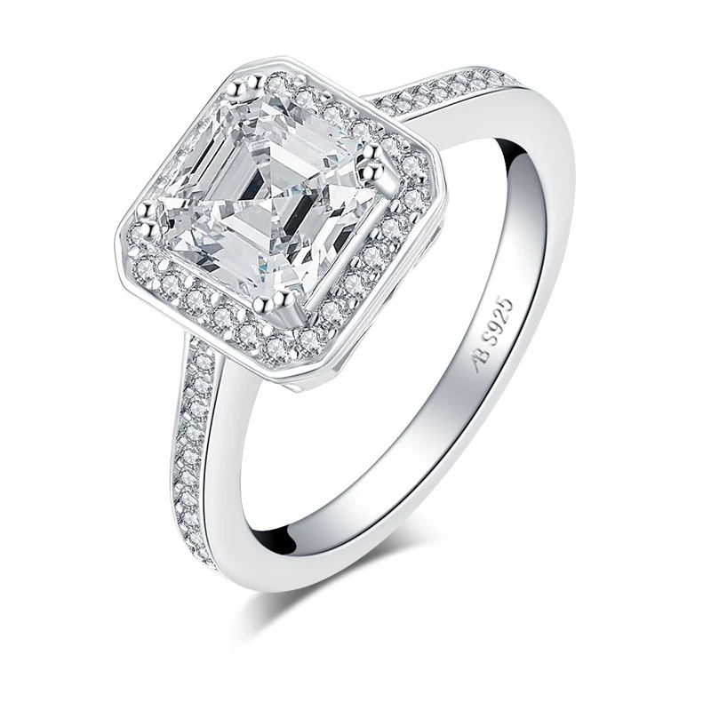 AINUOSHI 925 пробы серебро 1,5 CT квадратный вырез Halo Кольцо Обручение, псевдо бриллиант, Для Женщин серебряные обручальные кольца ювелирные изделия