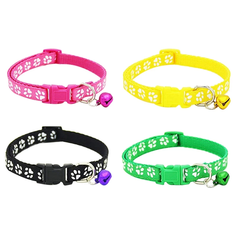 

4 Pack Adjustable Cat Collar with Bell, Fashion Paw Print Design Pet Collar, Safety Quick Release Breakaway Collar for Cats - 2
