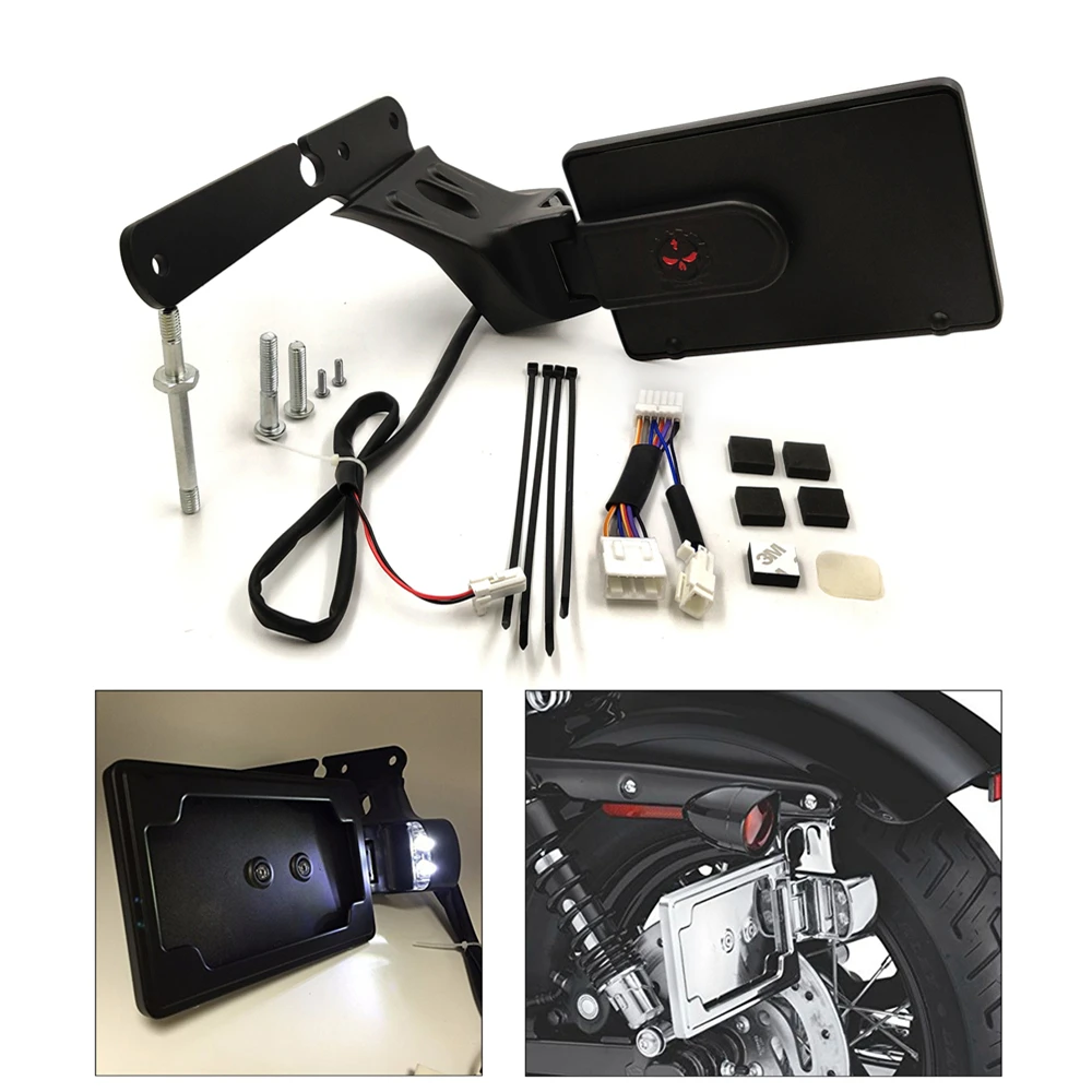 

Aftermarket free shipping Motorcycle parts Skull License Plate Bracket w/ LED light For Harley Forty Eight XL1200X