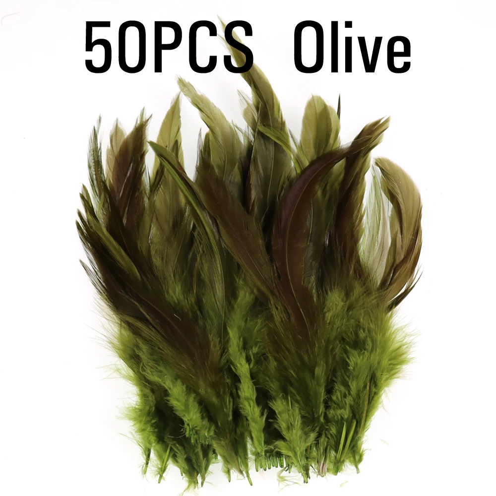 Olive 50PCS ICERIO 50 шт. мухобойка крюк седло для петуха Hackle петух Schlappen перо форель Steelhead мухи связывающие материалы - Цвет: Olive 50PCS