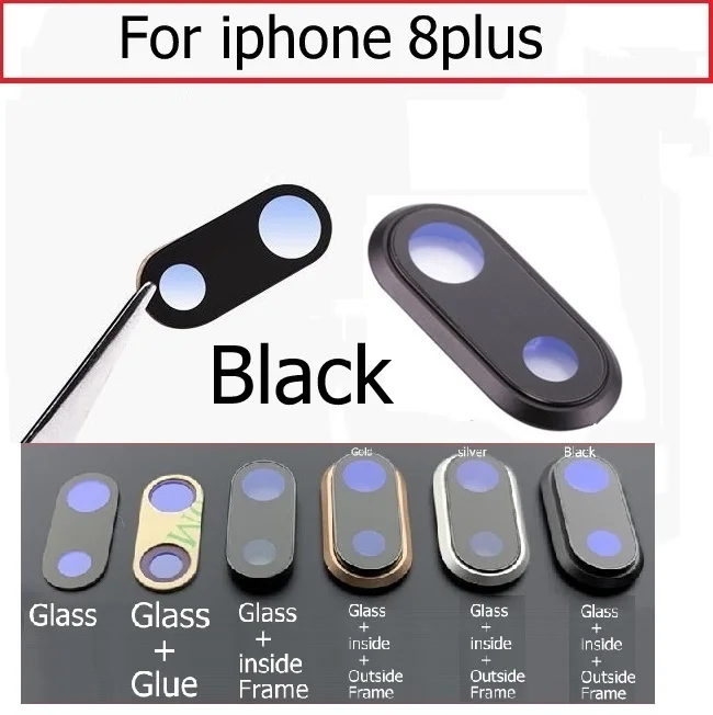 For iphone 8p Black Задняя Задняя стеклянная крышка для объектива камеры с держателем рамы для iPhone 6 6S 7 8 Plus X Xr Xs Max объектив камеры+ детали рамы - Цвет: For iphone 8p Black