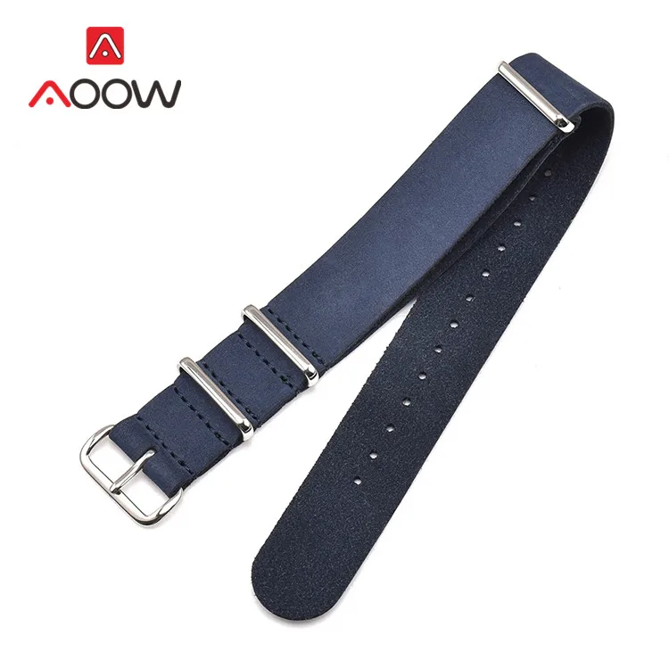 Royal blue silver Ремешок для часов NATO из натуральной коровьей кожи 18 мм, 20 мм, 22 мм, 24 мм, Zulu, ремешок для мужчин, деловой, сменный мужской т-браслет, аксессуары для часов - Цвет ремешка: Royal blue silver