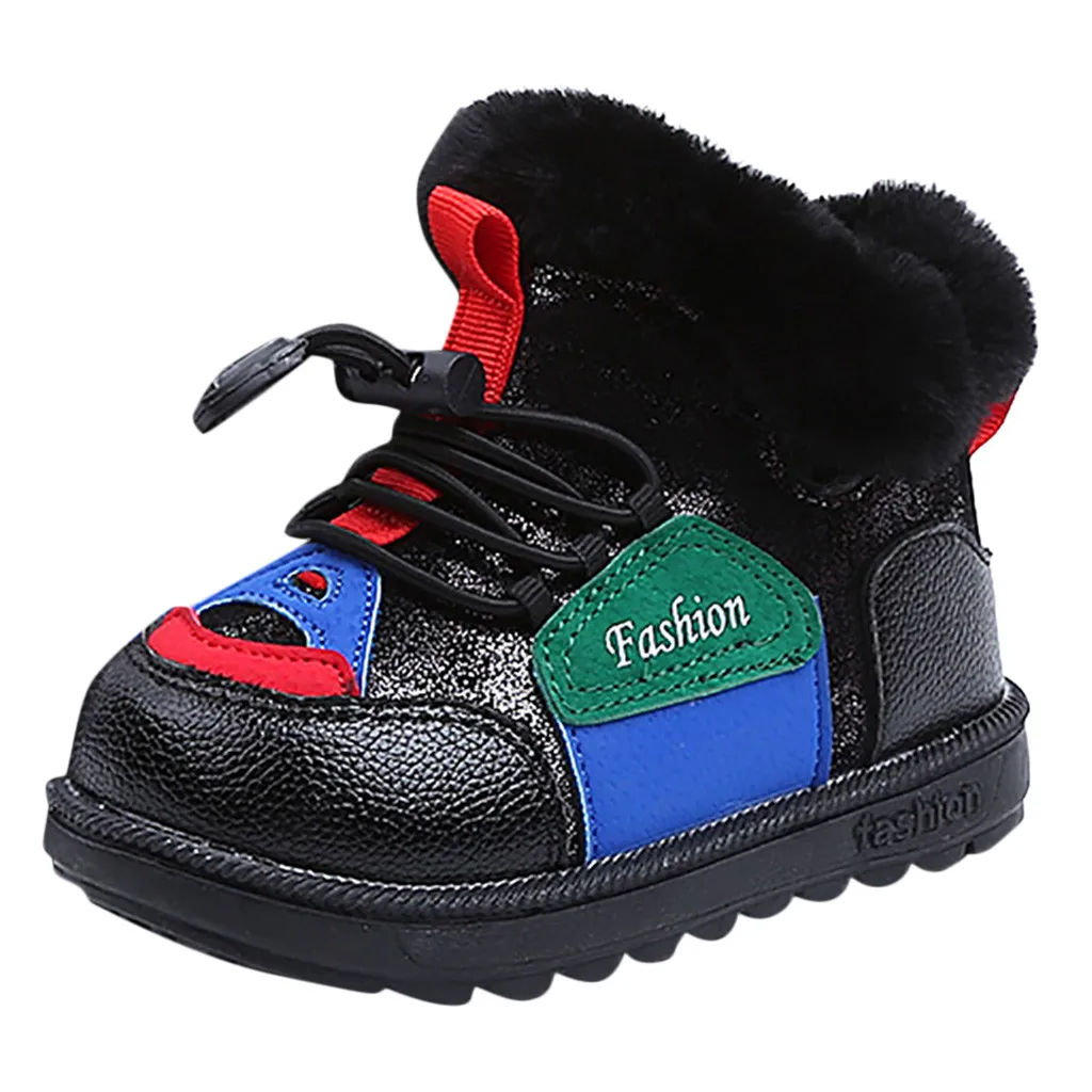 Зимние ботинки с пайетками новые детские Нескользящие Зимние Повседневные Легкие плюшевые теплые ботинки Modis без застежки дети stivali bambina - Цвет: Черный
