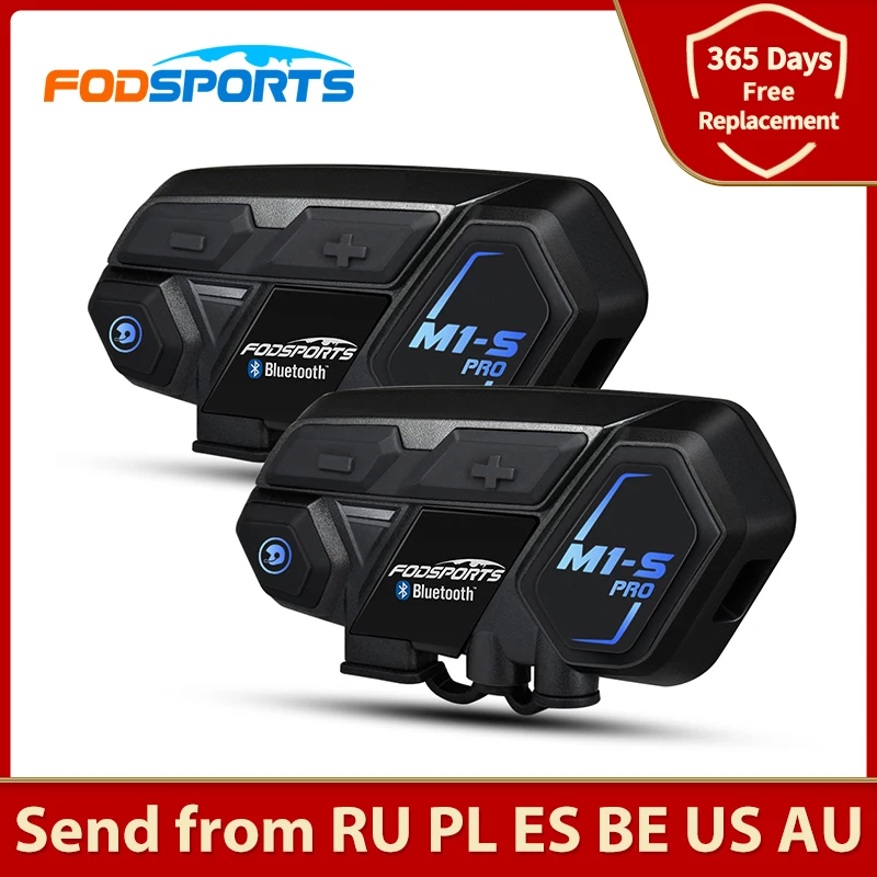 US $126.99 Fodsports 2 pcs M1S Pro motorcycle helmet intercom bluetooth headset 8 rider 2000M intercom waterproof wireless BT interphone