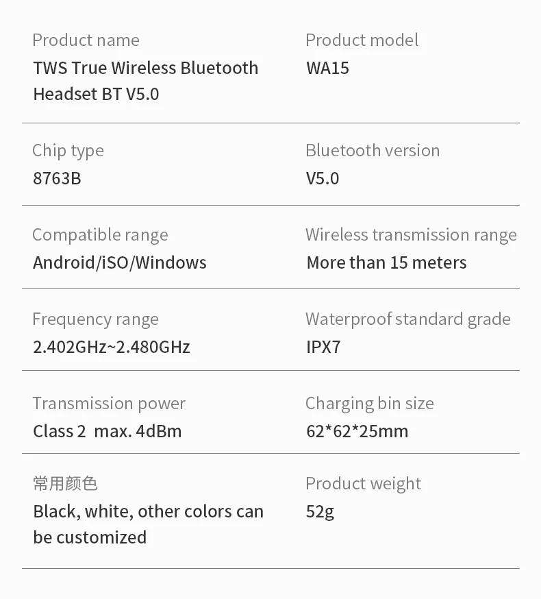 Ctype IPX7 глубокий водонепроницаемый WA15 наушники портативный TWS истинная Беспроводная Bluetooth V5.0 гарнитура