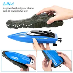Bateau électrique radiocommandé pour garçons, jouet Crocodile 2 en 1, bateau à grande vitesse, étanche, Rechargeable, 2.4G 