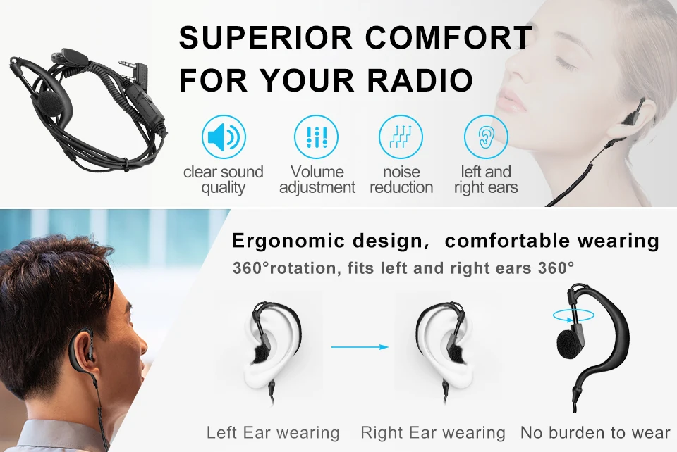 EEK010 Walkie Talkie Earpiece 2Pin K Plug Volume Control PTT Headset for H777 R