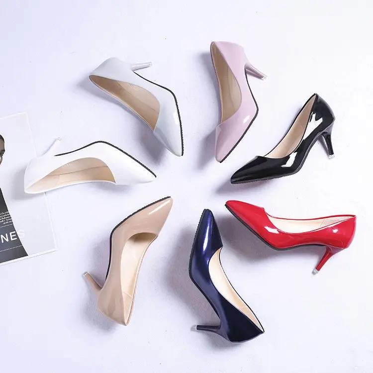

New Style Women's Summer 2019 Patent Leather Korean-style Versatile Pointed-Toe Thin Heeled Hipster High Heel Shoes Shallow Mout