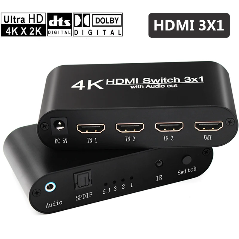 5 шт. HDMI аудио сплиттер три HDMI к HDMI+ SPDIF+ 3,5 мм аудио для DVD Blue-Ray DVD PS3 HD плеер с hdmi spdif кабелем