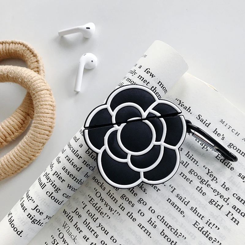 Силиконовый наушник 3D Camellia чехол для Apple Airpods 1 2 CC черный цветок камелии кольцо шнурок защитный чехол на зависание - Цвет: Camellia