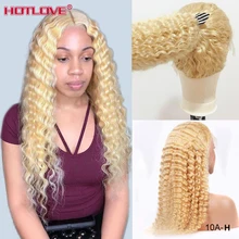 613 блондинка бесклеевой Синтетические волосы на кружеве парики из натуральных волос на кружевной основе бразильские свободные глубокая волна парики 13x4 Синтетические волосы на кружеве парик блонд парики из натуральных волос Remy 150