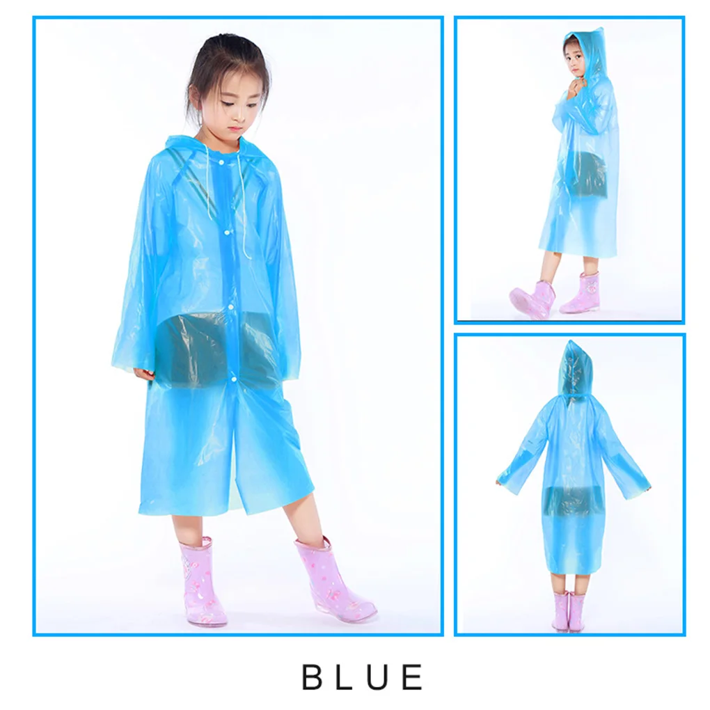 Children Disposable Raincoat Hooded Kids Poncho Button PEVA Portable Outdoor Rainwear  Green