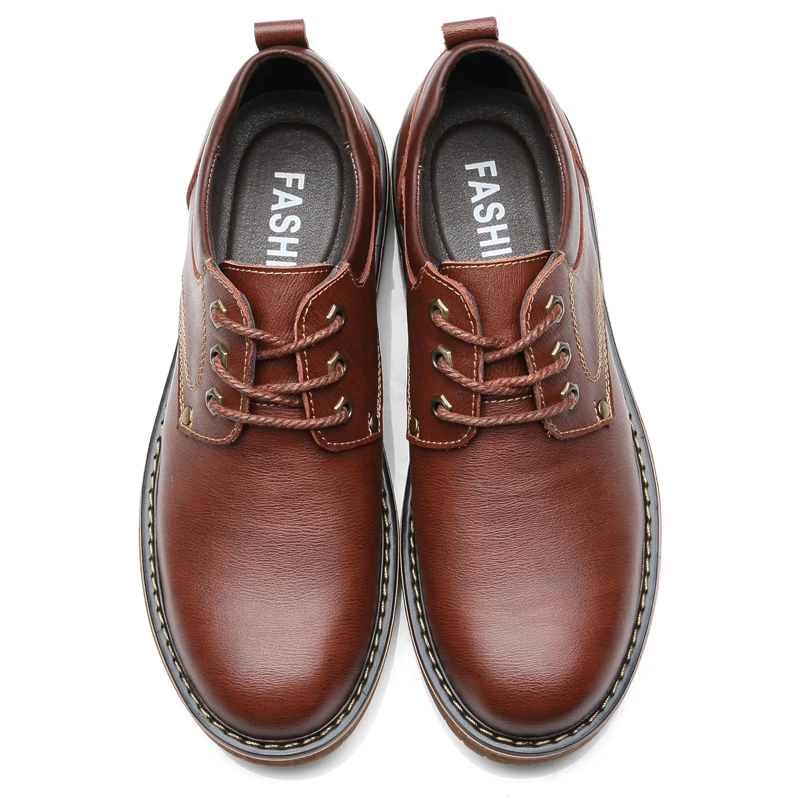 Vancat High Quality Men Casual Sheos New Genuine Leather Flat Shoes Men Oxford Fashion Lace Up Men's shoes Work Shoe