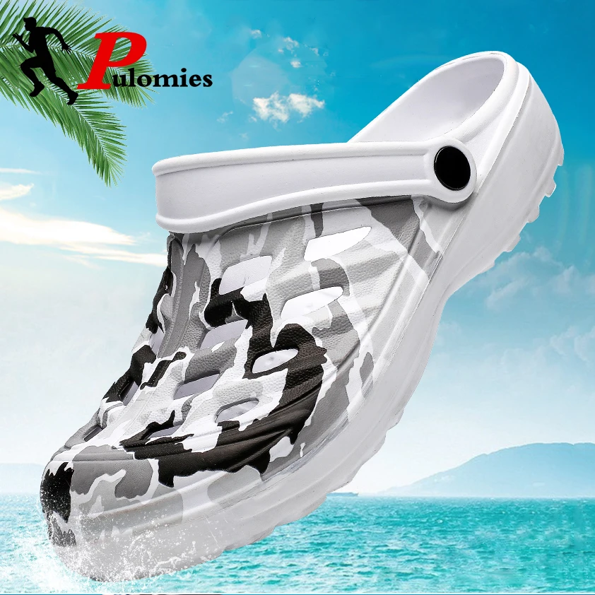 Men Slippers Garden-Shoes Hole-Clogs Beach-Sandals Pulomies Summer Casual Couple Quick-Dry