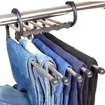 

Hot 5-in-1 Anti-slip Clothes Pants Hanger Wardrobe Jeans Retractable Storage Rack Organizer