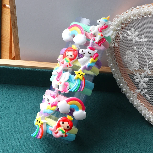 10PCS/Set Girls Rubber Band Elastic Hair bands Rainbow Cartoon Character Fruits Flower Headwear Girl Cute Sweet Hair Accessories style-2