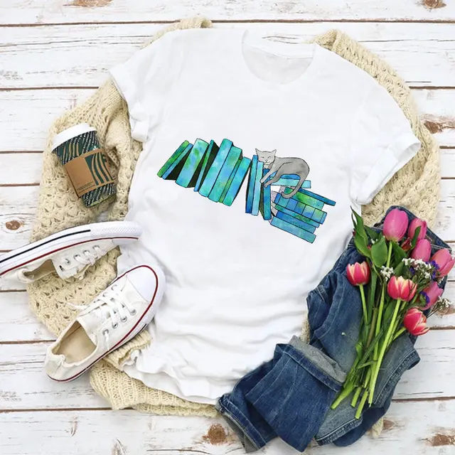 Woman Pattern T-shirt Witch Coffee Cartoon Fashion Summer Plus Size T-shirt Top Harajuku T-shirt Ladies Clothes 24552