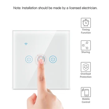 

TUYA WiFi Smart Touch Switch 170-240V No Neutral Line Required Smart Home EU Wall Panel Remote Also Alexa Google Home Voice