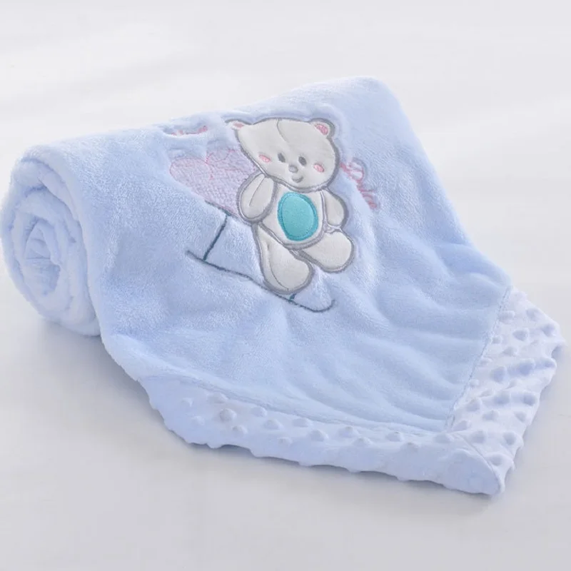 Детское одеяло с вышивкой, двойное фланелевое одеяло с рисунком, детское Пеленальное Одеяло для новорожденных - Цвет: E100X150CM