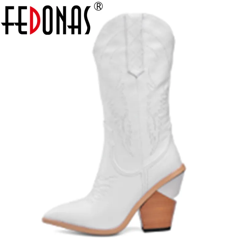 

FEDONAS New Arrival Plus Size Women Mid-Calf Boots Fashion Western Boots High Heels Night Club Shoes Woman Warm Long Boots