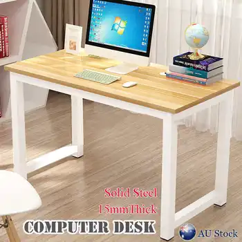 

100/120*60cm Computer Desk Laptop Table for Home Office Working Study Wooden Desktop Steel Frame Durable Simple Desk Table