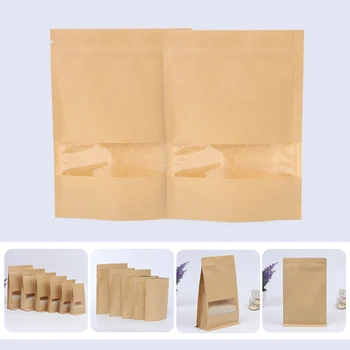 

20pcs Gift Paper Bags Nuts Snack Multifunction Smell Proof Coffee Resealable Tea Pouches Clear Window Home Food Storage Packet