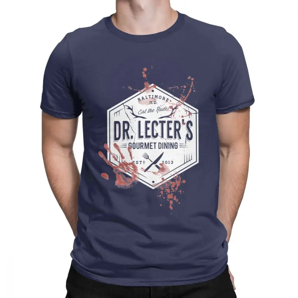 Мужские футболки Dr Lecter's Gourmet Dining Hannibal, футболка Lecter Mads Horror Hannigram, футболка с коротким рукавом, хлопковые топы - Цвет: Тёмно-синий