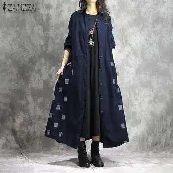 

Plus Size Women's Patchwork Blouse 2020 ZANZEA Vintage Button Long Tops Vestidos Casual Long Sleeve Tunic Female Cardigans Coats